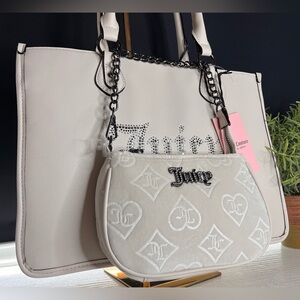 Juicy Couture 2-in-1 Cream Tote & Crossbody Rhinestone Logo NWT